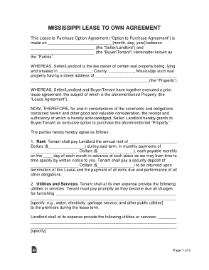 Mississippi Lease To Own Agreement Form Template