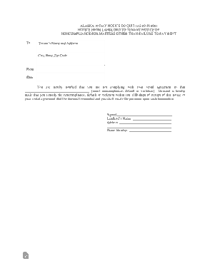 Alaska 10 Day Notice To Quit Non Compliance Form Template