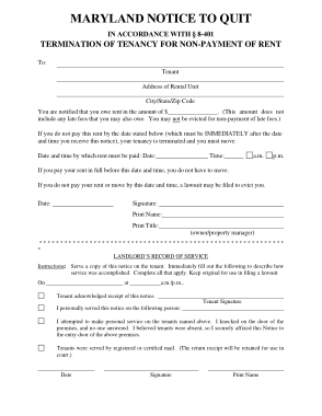 Maryland Immediate Notice To Quit Nonpayment Form Template