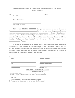 Mississippi 3 Day Notice To Quit Nonpayment Form Template