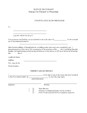 Missouri Notice To Quit Nonpayment Of Rent Form Template