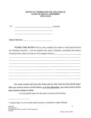 Nevada 5 Day Notice To Quit Noncompliance Form Template