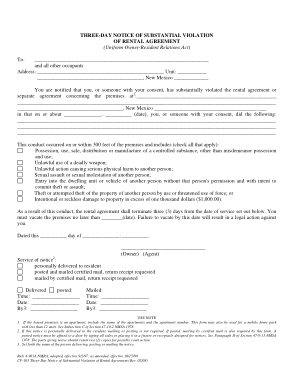 New Mexico Notice To Quit Nonpayment Of Rent Form Cv 105 Form Template