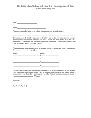 Free Download PDF Books, North Carolina 10 Day Notice To Quit Nonpayment Of Rent Form Template