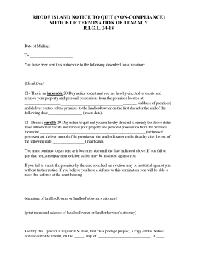 Rhode Island 20 Day Notice To Quit Noncompliance Form Template