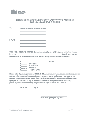 Free Download PDF Books, South Dakota 3 Day Notice To Quit Nonpayment Form Template