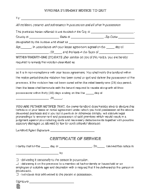 Virginia 21 30 Notice To Comply Or Quit Form Template
