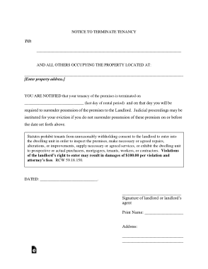 Washington State 20 Day Notice To Quit Form Template