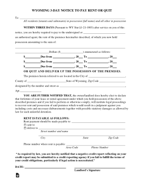 Wyoming 3 Day Notice To Quit Form Template