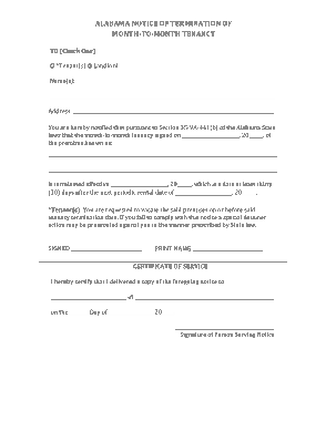 Alabama Notice Of Lease Termination Letter Template