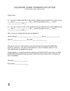 Delaware Lease Termination Letter Template