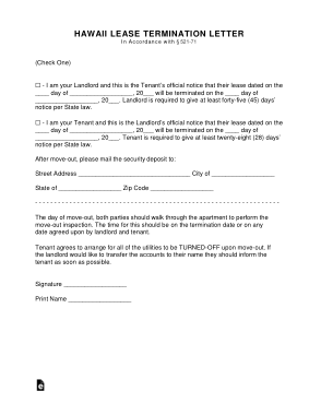Hawaii Lease Termination Letter Template