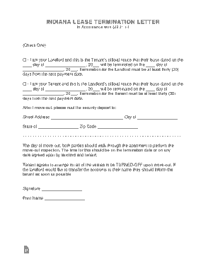 Indiana Lease Termination Letter Template