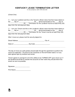 Kentucky Lease Termination Letter Template