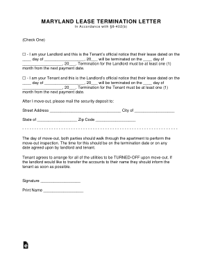Maryland Lease Termination Letter Template