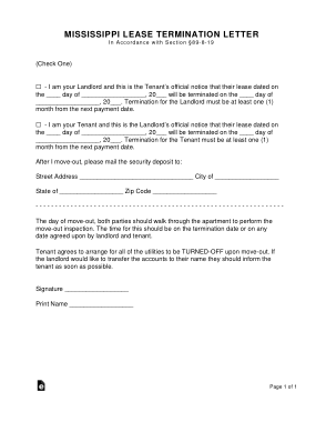 Mississippi Lease Termination Letter Template