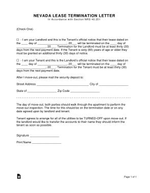 Nevada Lease Termination Letter Template