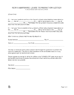 New Hampshire Lease Termination Letter Template