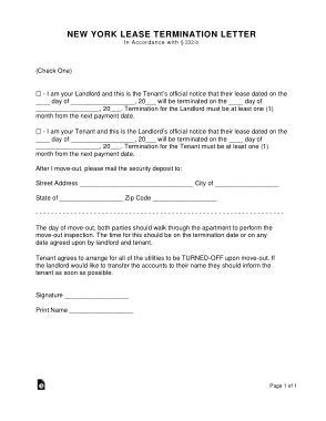 New York 30 Day Lease Termination Letter Template