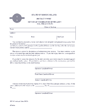Rhode Island Lease Termination Letter Template
