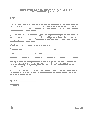 Tennessee Lease Termination Letter Template
