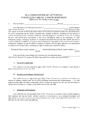 Illinois Minor Child Power Of Attorney Form Template