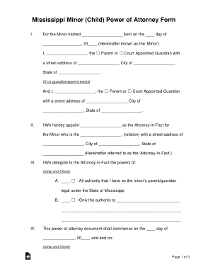 Mississippi Minor Child Parental Power Of Attorney Form Template