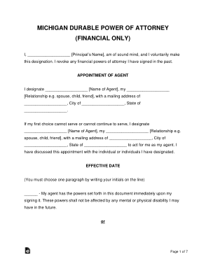 Michigan Durable Financial Power Of Attorney Form Template