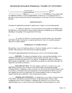 Missouri Durable Financial Power Of Attorney Form Template