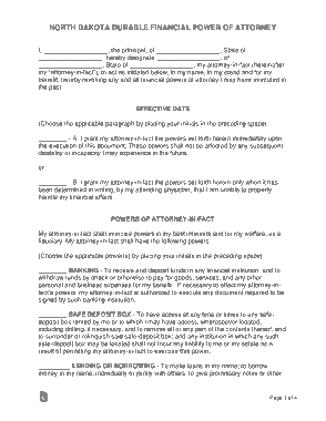 North Dakota Durable Financial Power Of Attorney Form Template