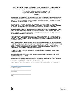 Pennsylvania Durable Financial Power Of Attorney Form Template