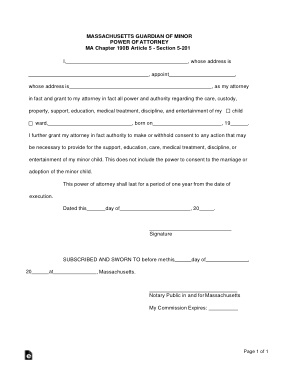 Massachusetts Guardian Of Minor Power Of Attorney Form Template