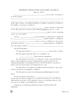 Minnesota Guardian Power Of Attorney Form Template