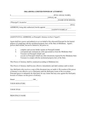 Oklahoma Limited Power Of Attorney Form Template