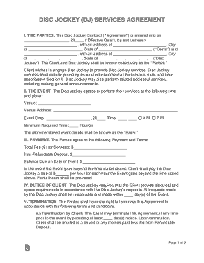 Disc Jockey Services Contract Form Template