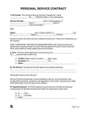 Personal Service Contract Form Template