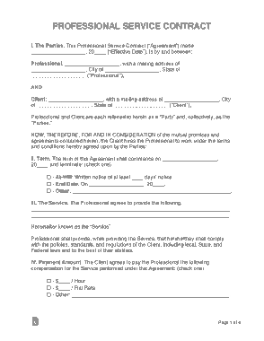 Professional Service Contract Form Template