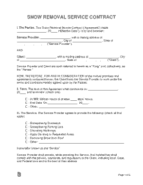 Snow Removal Service Contract Form Template