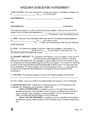 Free Download PDF Books, Arizona Sublease Agreement Form Template