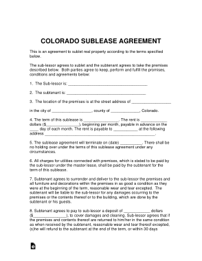 Colorado Sublease Agreement Form Template