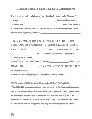 Connecticut Sublease Agreement Form Template