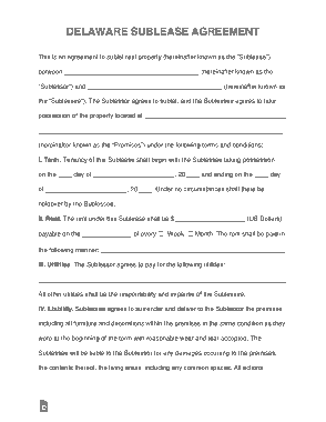 Delaware Sublease Agreement Form Template