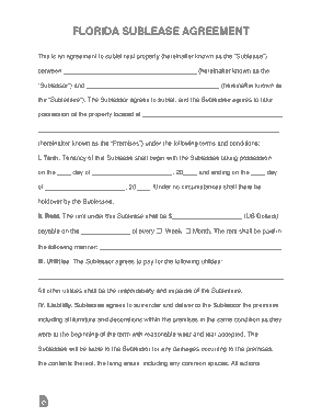 Florida Sublease Agreement Form Template