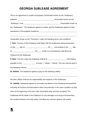 Georgia Sublease Agreement Form Template