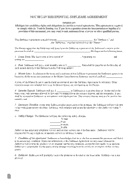 Michigan Sublease Agreement Form Template