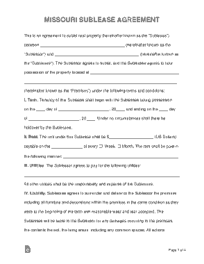 Free Download PDF Books, Missouri Sublease Agreement Form Template