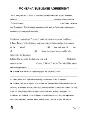 Montana Sublease Agreement Form Template