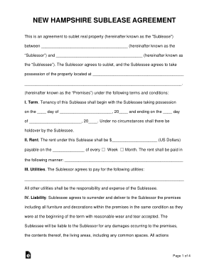 New Hampshire Sublease Agreement Form Template