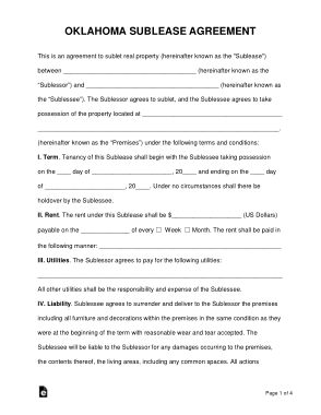 Oklahoma Sublease Agreement Form Template
