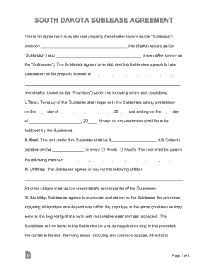 Free Download PDF Books, South Dakota Sublease Agreement Form Template